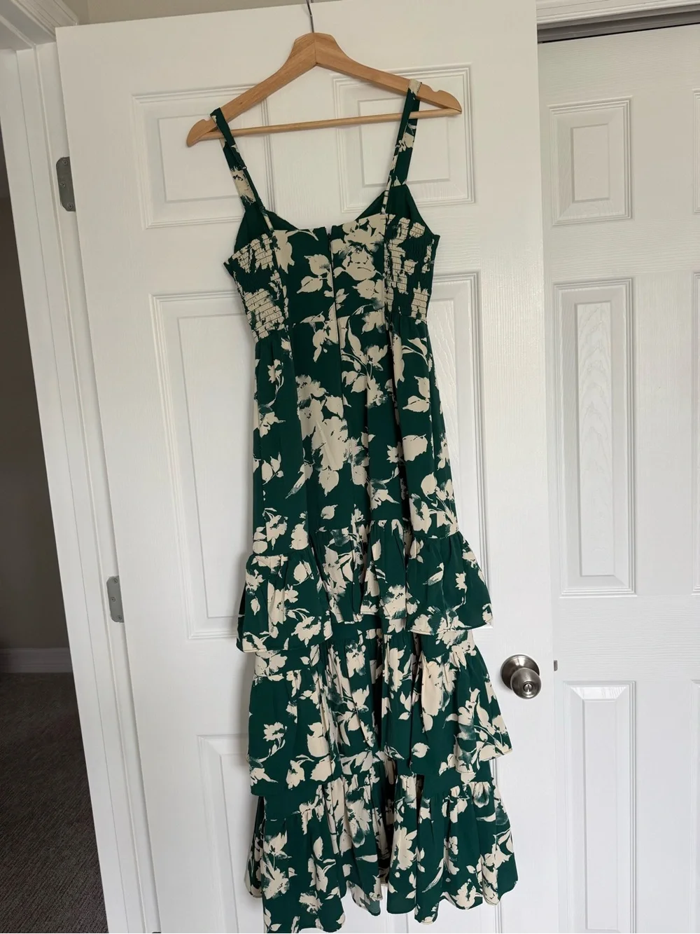 Abercrombie & Fitch Ruffle Tiered Maxi Dress Green Floral SP Small Petite